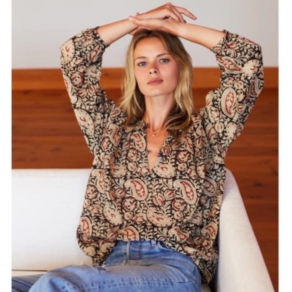 Emerson Fry Sample Olympia Cotton Paisley Block Printed Top Large